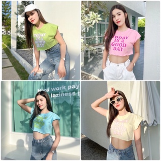 🌈LazySunday🌈เสื้อครอป แขนกุด กึ่งโอเวอร์ไซส์หวานๆ เท่ๆ