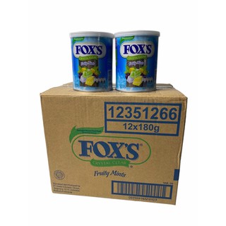 FOX’S Crystal Clear ลูกอม Fruity Mints BLUE กระป๋องสีฟ้า 1ลัง/บรรจุ 12 กระป๋อง 180g ราคาส่ง ยกลัง สินค้าพร้อมส่ง