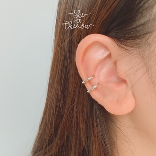 She with Cheewa | silver925 | parallel earcuff ต่างหูหนีบเงินแท้ มินิมอล  2 เลเยอร์ สามารถปรับขนาดตามใบหูได้เลยค่ะ