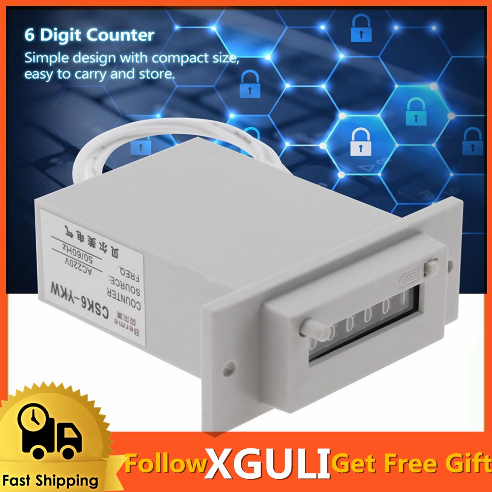Xguli รุ่น CSK6-YKW เครื่องนับชีพจรแม่เหล็กไฟฟ้า 6 หลัก AC110V / AC220V DC24V