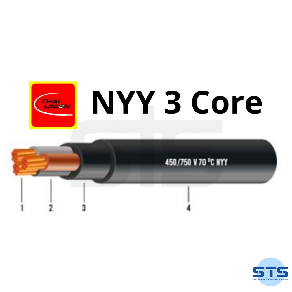 สายไฟNyy 3 แกน(Core) Thai Union ไทยยูเนี่ยน ต่อเมตร *สายสั่งตัด* Nyy  3X1.5,3X2.5,3X4,3X6,3X10,3X16,3X25,3X35,3X50 | Shopee Thailand