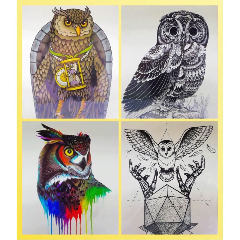 N1S #นกฮูก2 สติกเกอร์แทททู กันน้ำ #Temporary tattoo sticker