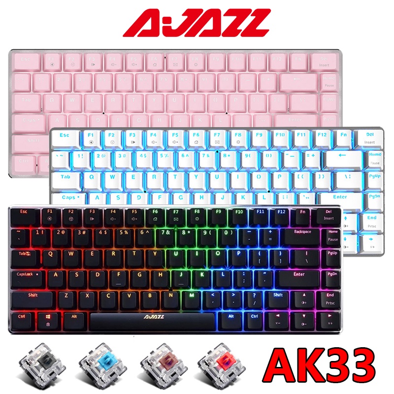 Ajazz AK33 82 Keys Gaming Mechanical Keyboard RGB Backlit Anti-ghosting Black Blue Red Switch Wired Keyboard for Tablet