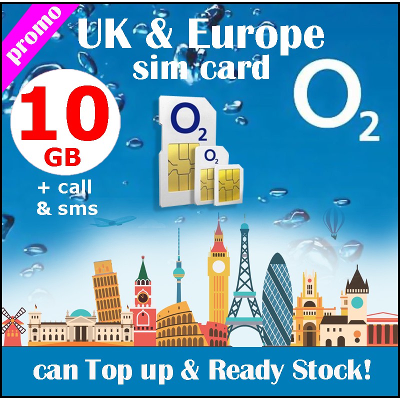 ซิมการ์ดยุโรปและสหราชอาณาจักร โดย O2 Tourist SIM ข้อมูล 8GB พร้อม Call & SMS สําหรับ 30 วัน