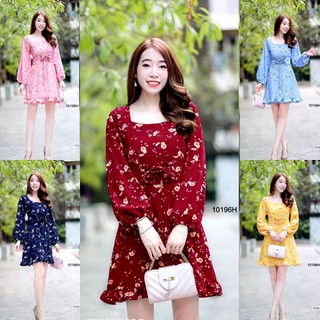 GN10196  **รบกวนสอบถามก่อนสั่งซื้อจ้า**  เดรสลายดอกไม้แขนยาวอกสานเชือก Dress