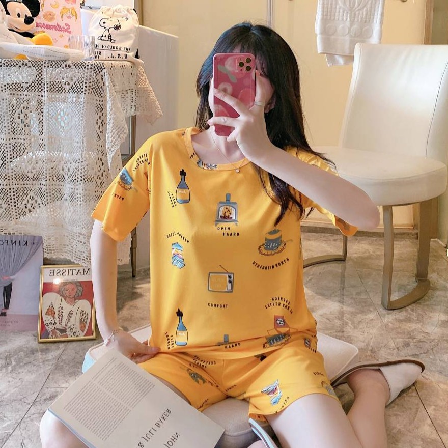 ชุดนอนผู้หญิง ชุดนอนแขนสั้นขาสั้น ชุดนอนลายการ์ตูน ชุดนอนน่ารัก ชุดนอน ...