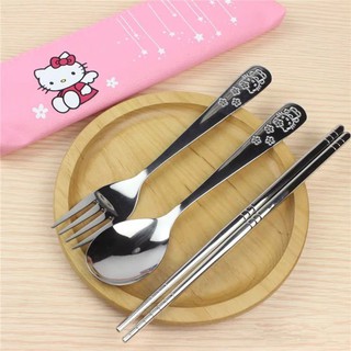 ชุดช้อนส้อม และตะเกียบ สแตนเลส Hello Kitty