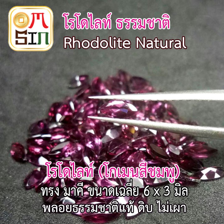 A172 6 x 3 มิล +- 1 เม็ด ทรง มาคี โรโดไลท์ กาเน็ต Rhodolite พลอยสด พลอยเนื้ออ่อน ไม่เผา ธรรมชาติแท้
