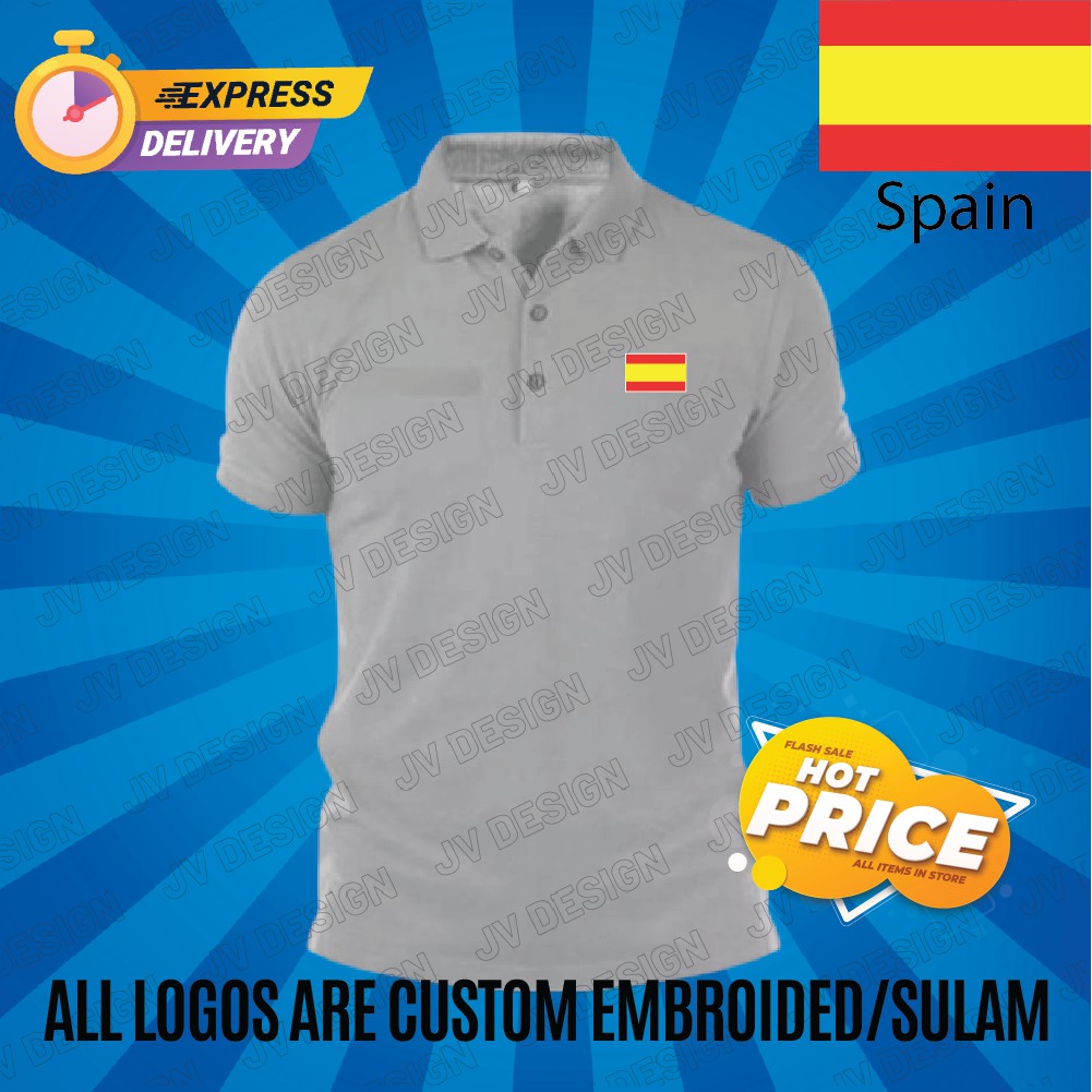 HEBAT🔥 [SULAM] SPAIN FLAG LOGO POLO EMBROIDERY BAJU LELAKI PEREMPUAN POLO TEE!! ผ้าฝ้าย 100% MN89