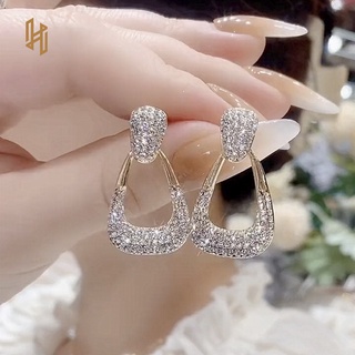 18K gold diamond inlaid geometric women's earrings hypoallergenic 057E
