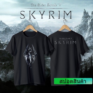 kyrim เสื้อยืด cotton 100% ลายโลโก้มังกรสีขาวและดำ