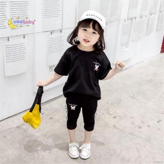 Yesbaby ชุดเสื้อยืดแขนสั้นลายการ์ตูน + กางเกงขาสั้นสําหรับเด็กผู้หญิง