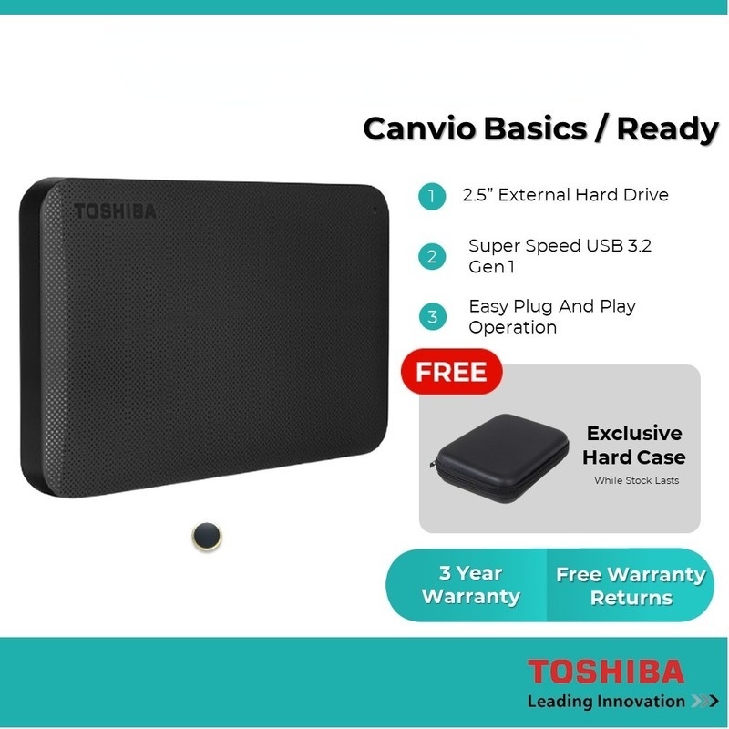 Toshiba External Hard Disk Canvio Basics /Canvio Ready Portable HDD USB 3.0 (500GB/1TB/2TB ) (Free Hard Case)