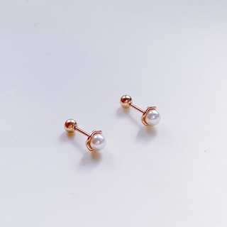 LLRB | จิงเงิน 925 มุก มีฐานรอง สีโรสโกล Piercing earring rosegold base