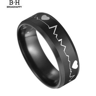 💘broadhappy💍แฟชั่นผู้ชาย ECG Heartbeat Ring Club วันเกิด แหวนเกลี้ยง