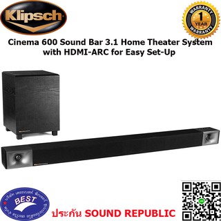 Klipsch Cinema 600 Sound Bar 3.1 Home Theater System with HDMI-ARC for Easy Set-Up