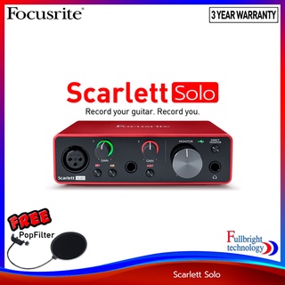 Focusrite Scarlett Solo (Gen3) USB Audio Interface ออดิโออินเตอร์เฟส เจนใหม่ล่าสุด เจนเนอเรชั่น 3 รับประกันศูนย์ไทย 3 ปี แถมฟรี! Pop Filter