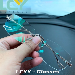 Lcyy แว่นตาทรงสี่เหลี่ยม ไร้กรอบ ป้องกันแสงสีฟ้า สไตล์เกาหลี สําหรับผู้ชาย และผู้หญิง -0.5°-6.0° (พร้อมส่ง)