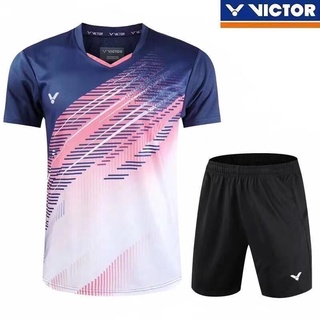 พร้อมส่ง Victory เสื้อกีฬาแบดมินตัน แขนสั้น ระบายอากาศ แบบแห้งเร็ว สําหรับผู้ชาย และผู้หญิง