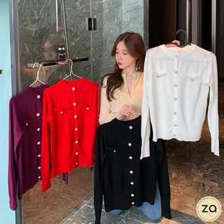 💥HOT SALE💥เสื้อไหมพรมคอกลมแขนยาว แต่งกระดุมมุก 5 สี