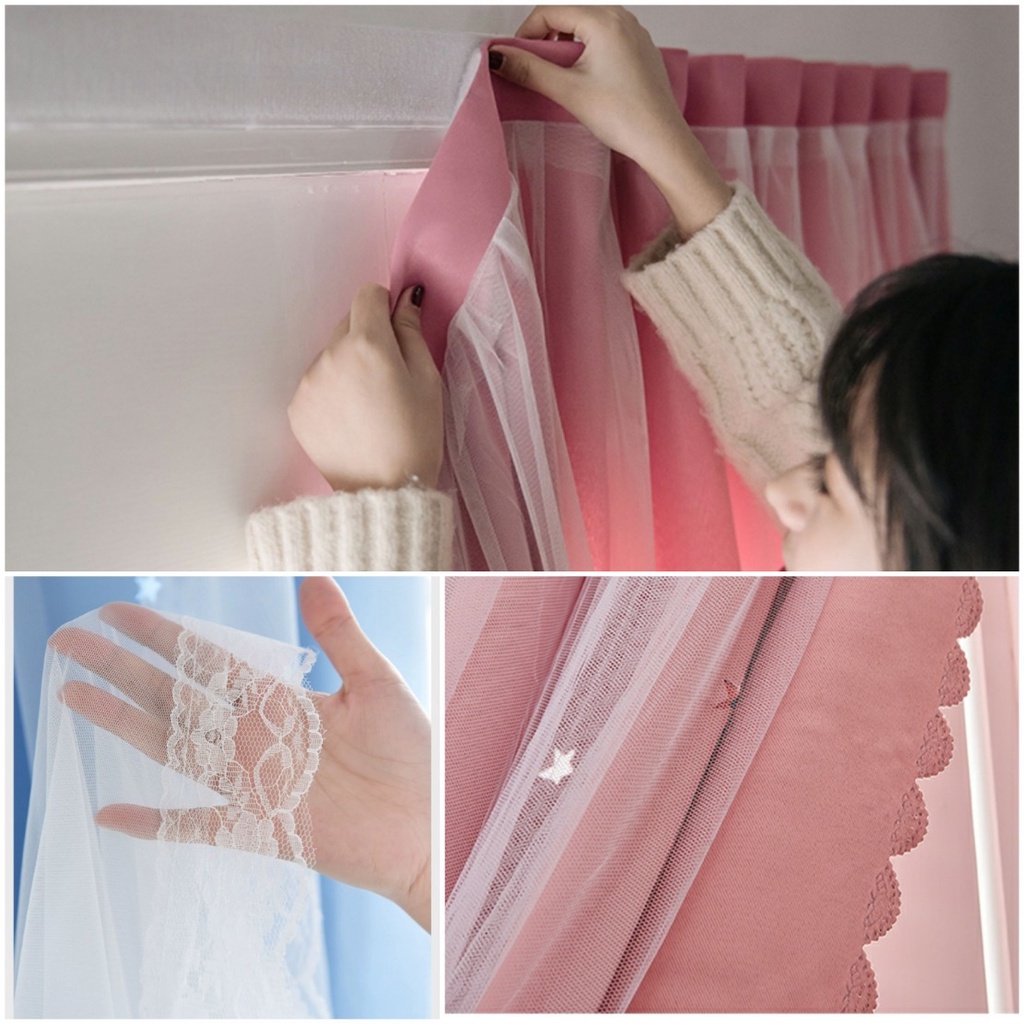 แนะนำ ผ้าม่าน *พร้อมส่ง* ผ้าม่าน2ชั้น ติดเองง่าย ไม่เจาะไม่ใช้ราว แถมอุปกรณ์ติดตั้ง+สายรัด ราคาพิเศษ มีเก็บเงินปลายทาง