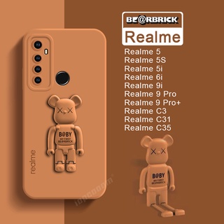 เคสโทรศัพท์มือถือ ซิลิโคนนิ่ม กันรอยกล้อง ลาย Bearbrick ของแท้ พร้อมขาตั้ง สําหรับ Realme 5 5i 6i 5S 9i 9 Pro Plus C3 C31 C35