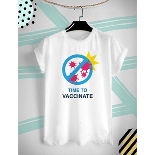 เสื้อยืดวัคซีน โควิด ฉีดวัคซีนกันเถอะ Time to Vaccinate ใส่สบาย ไม่ยืด ไม่ย้วย