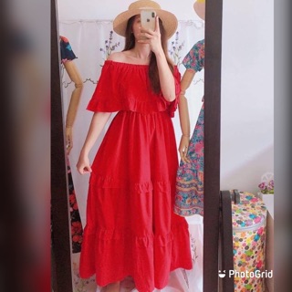 มี4สี เดรสยาวปาดไหล่/คลุมไหล่ แบบหมุนแล้วพลิ้วสวิง