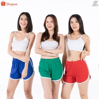 Expogarment กางเกงวอร์ม ขาสั้น แต่งแถบ เอวสูง เอวยางยืด กางเกงขาสั้น เอิร์ธโทน พาสเทล 12 สี