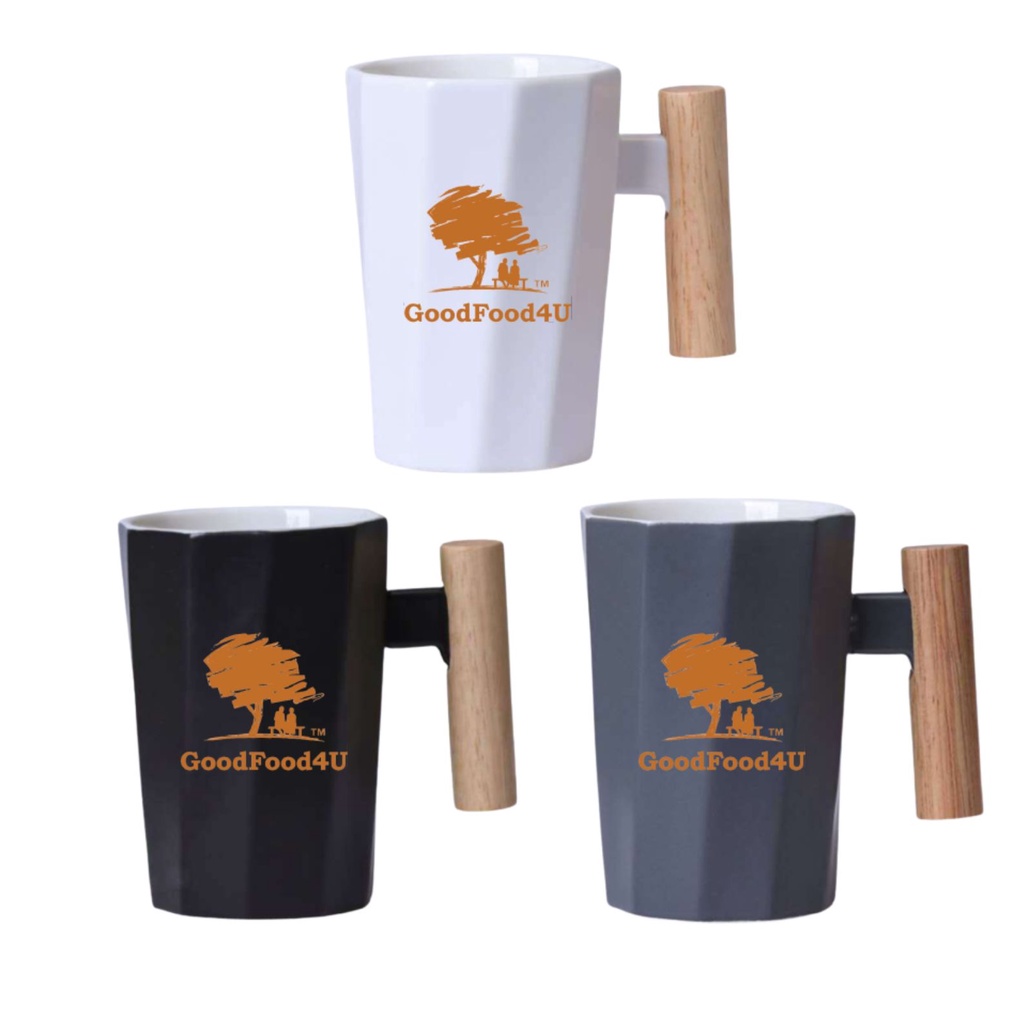 GF4U 380ml แก้วกาแฟเซรามิคไม้ Office Home ถ้วยชานม