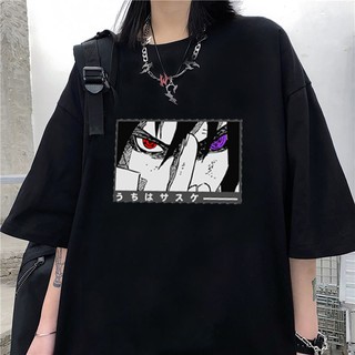 เสื้อยืดผ้าฝ้ายพรีเมี่ยม ย้อนยุคอะนิเมะญี่ปุ่นเสื้อผู้หญิง Naruto Tshirt Uchiha Itachi พิมพ์การ์ตูน T เสื้อคู่ Streetwea