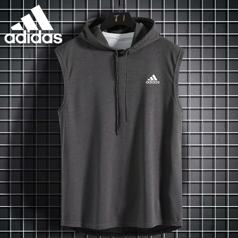 Ad Mens เสื้อแขนกุดธรรมดาสบายๆกีฬาเสื้อสวมหัว Gym Drawstring Hoodie Mens Tank Tops