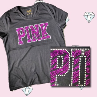 K111 เสื้อยืดผู้หญิง ตกแต่ง-ประดับ-พิมพ์ลาย-เพชรแฟชั่น Pink  Bling Tees by kunibrand