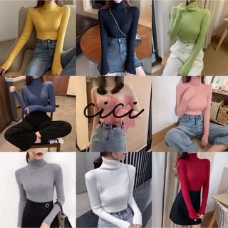 cici(พร้อมส่ง)เสื้อไหมพรมแขนยาว9สี คอเต่าพับคอได้ ผ้านิ่มยืดได้เยอะ(920)