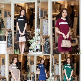 👗เดรสฮานาโกะแต่งชีฟองระบายช่วงคอและอกพร้อมแต่งกระดุมมุก👗