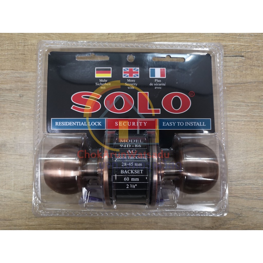 SOLO ลูกบิดประตู ความหนาประตู 2.8-4.5 ซม รุ่น NO. 94D-86AC รมดำ / 94D-86SS บรอน - ลูกบิดห้องทั่วไป
