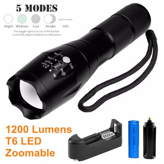 ไฟฉาย 1200 Lumens อลูมิเนียม T 6 LED Flashlight + แบตเตอรี่ + ที่ชาร์จ