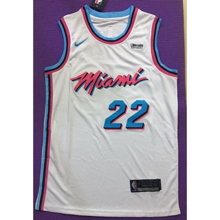 ใหม่ NBA Miami Heat สําหรับผู้ชาย 2021 #เสื้อกีฬาบาสเก็ตบอล ปักลาย Jimmy Butler 22 สีขาว