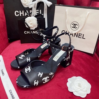 %【คุณภาพสูง】CHANELรองเท้าส้นสูง6.5ซม.หนังแกะพิมพ์ลาย5Dสีดําแฟชั่นสําหรับผู้หญิง