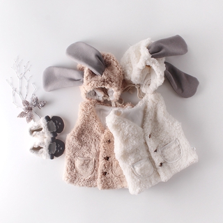 0-3 Years Old Newborn Baby Girls Lovely Sweet Plush Vest+ear Hat  Autumn Winter Warmer Baby Clothes Overcoat