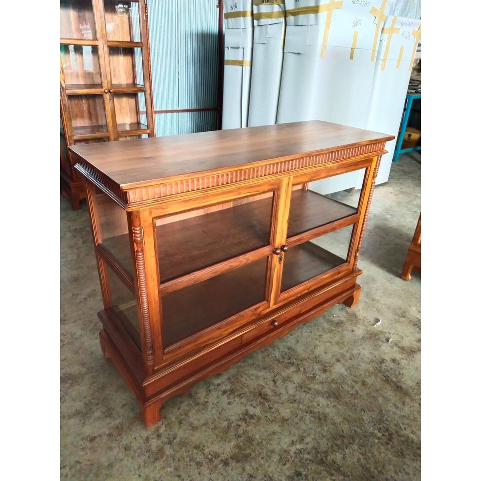 ตู้เคาร์เตอร์ไม้สัก บานคู่  ขนาด 100*40 สูง 80 cm. จัดส่งฟรีทั่วไทย