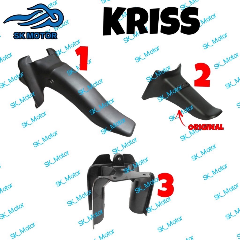 Modenas KRISS 1 2 100 110 FL ฝาครอบด้านในชุดเต็ม Kaver สีดําบังโคลนหน้าด้านหลังด้านใน Mudguard Ekor 