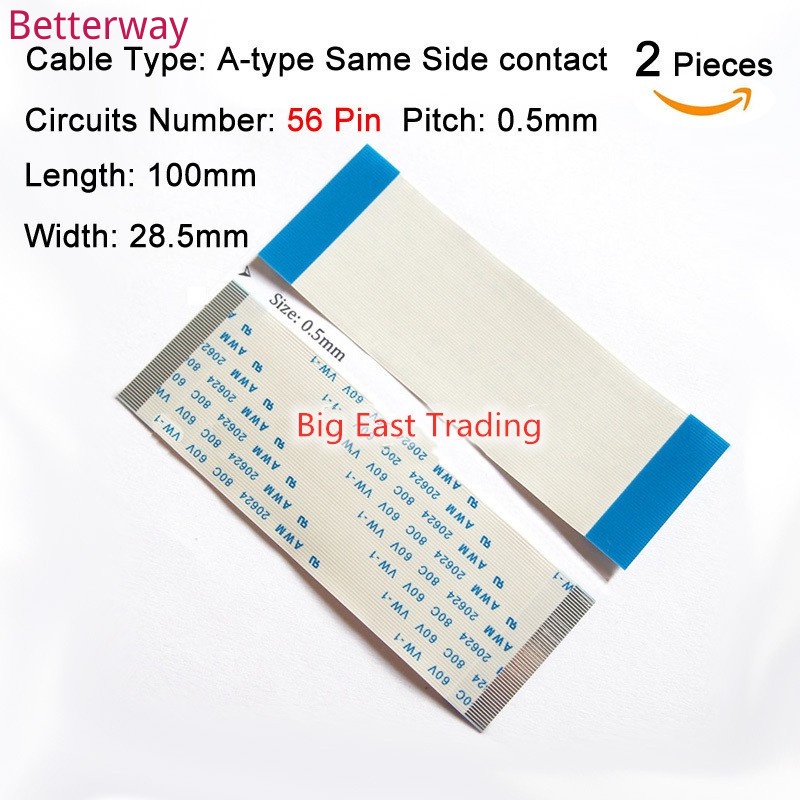 2pcs FPC ริบบิ้นยืดหยุ่นแบนสาย 55P 56P Pitch 0.5 มม.ความยาว 100 มม.A-type เดียวกันด้านข้าง Contact F