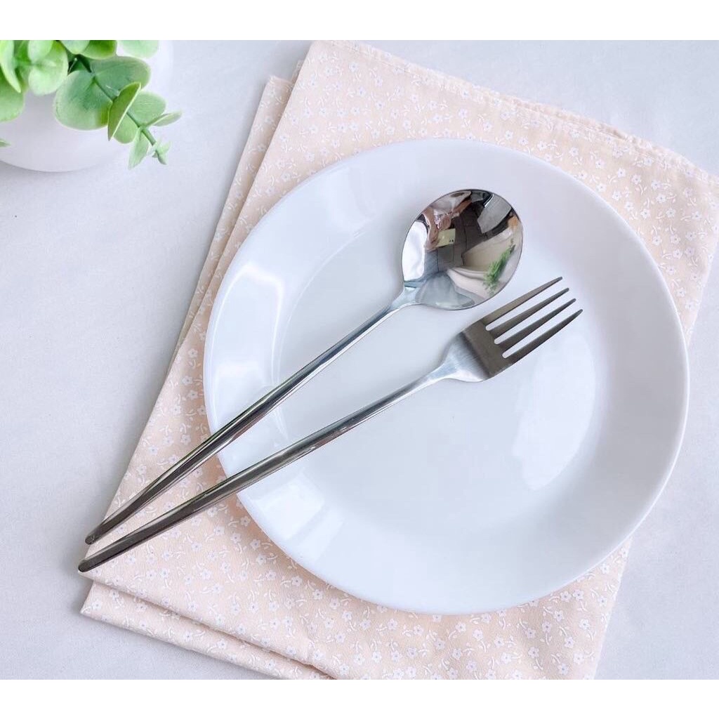 ช้อนส้อมเกาหลี ช้อนส้อมสแตนเลส (1ชุด=ช้อน+ส้อม) (สไตล์เกาหลี/โปรตุเกส) ขนาด หัวกลม/หัวรี (ตรา TK)