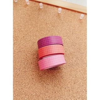 ✨2021 NEW GRID WASHI TAPE วาชิเทป เทป ลาย ตาราง ชมพู ม่วง แดง✨