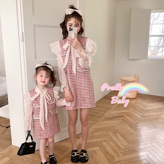 PRETTY BABY🧸พร้อมส่ง🧸ชุดคู่แม่ลูก ชุดเดรสเด็ก เดรสสุดหรูสไตล์คุณหนู (259)