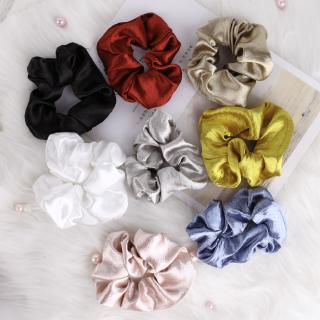 Satin Silk Solid Color Scrunchies Elastic Hair Bands Women Girls Hair Accessories Ponytail Holder Hair Ties Rope Sweet Cute Soft Hair Ring Ponytail