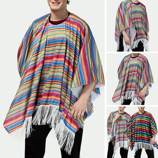 หมวกแม็กซิกัน Serape Poncho &amp; Sombrero หมวกสเปน เครื่องแต่งกายผู้ใหญ่ ฮาโลวีน