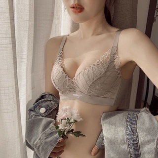 ชุดชั้นใน☬ผู้หญิง Gathering ปรับ Bra ชุดไม่มีแหวนเหล็กหน้าอกเล็กฤดูร้อน Top-up Sexy Lace Bra