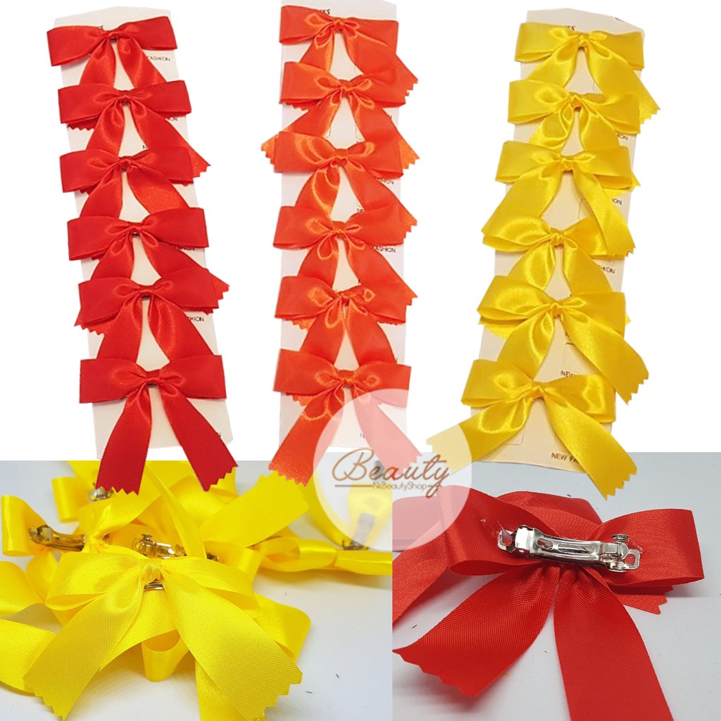 🎀 โบว์ติดผม เซ็ตสี Sunshine🎀 โบว์นักเรียน  ขนาด 2 Cm (6 ตัว) งานแฮนด์เมค เกรดพรีเมี่ยม [พร้อมส่ง]